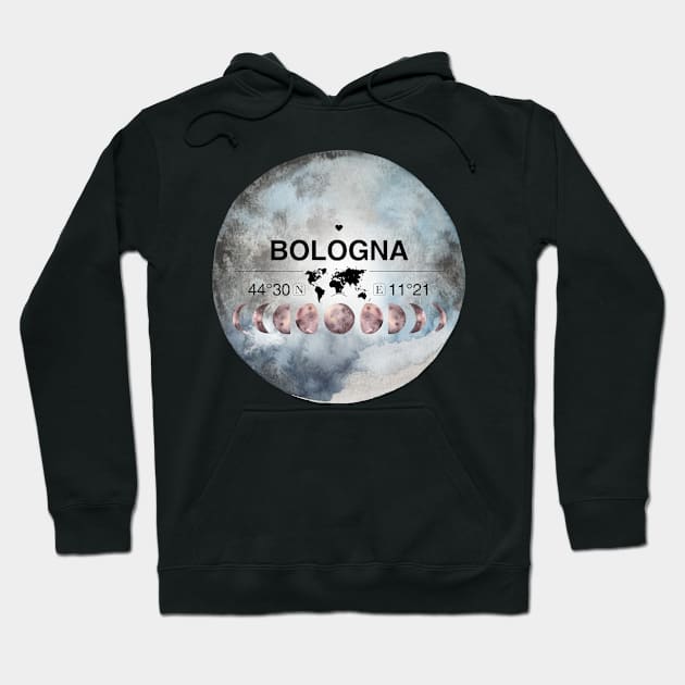 Bologna, Emilia-romagna, Italy, Watercolor Design with Latitude & Longitude Map Coordinates Hoodie by MapYourWorld